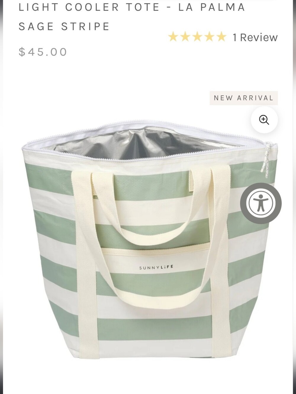 Sunnylife Sage and White Striped Insulated Tote